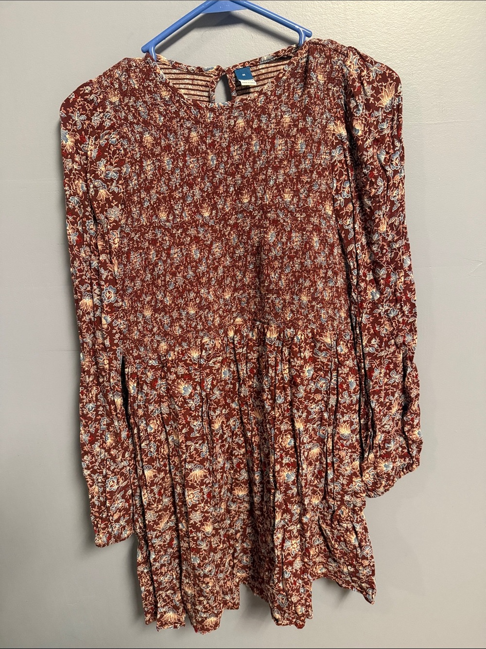 Old Navy Rust Floral Long-Sleeve Smocked Dress